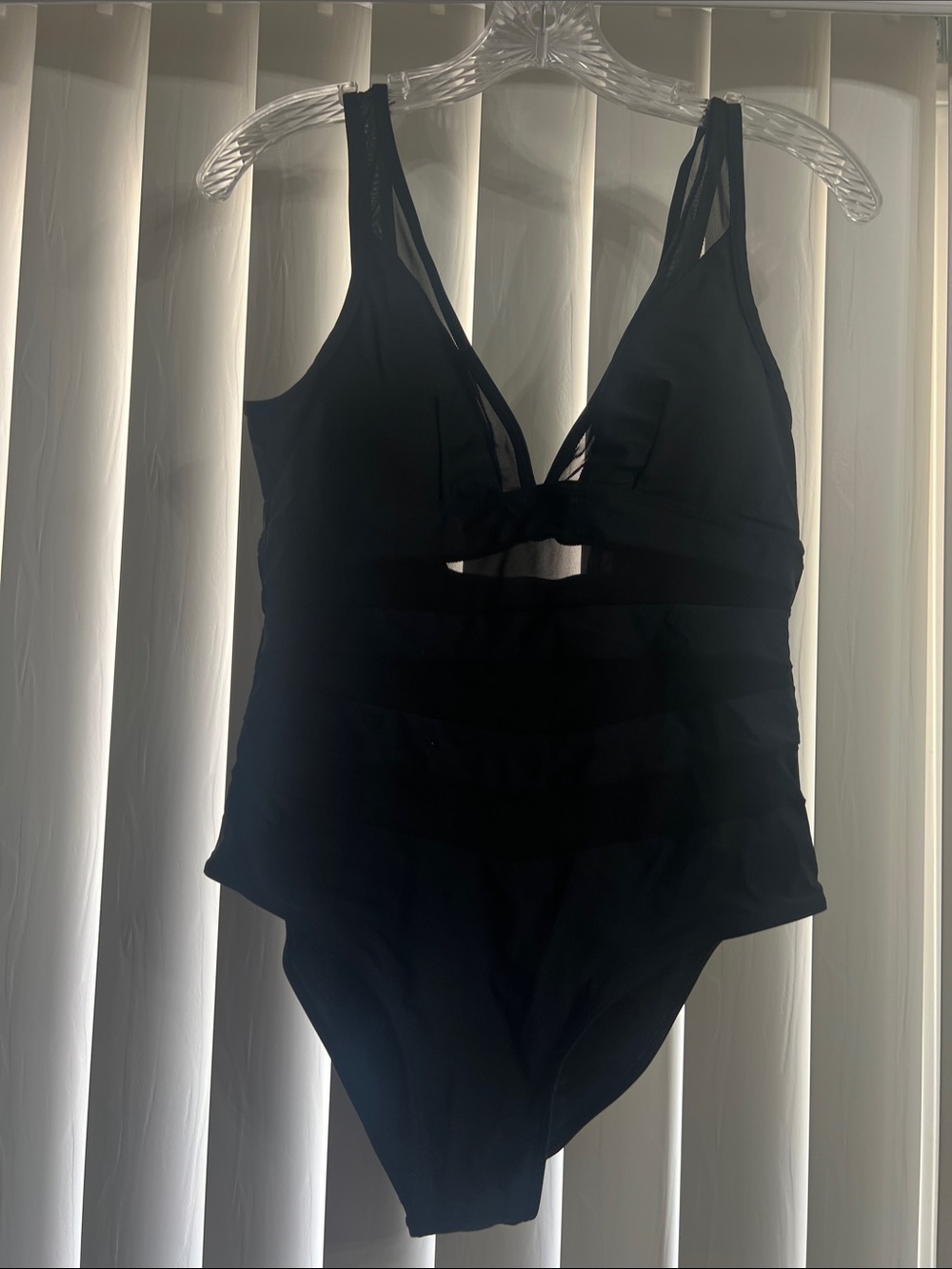 Black One-Piece Mesh-Panel Swimsuit